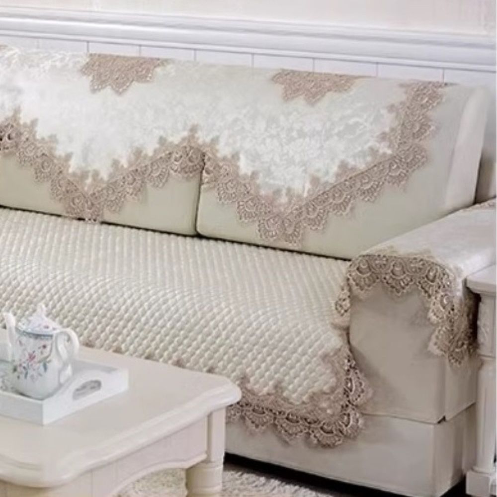 [New] 4-piece European style lace sofa towel and cushion for two-seat sofa